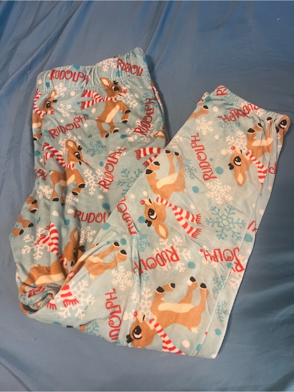 Cozy Rudolph Fleece Pajama Pants in Light Blue
